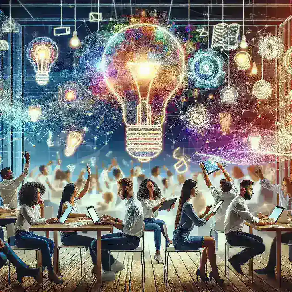 "Team members engaging in a collaborative brainstorming session using innovative software tools to boost creativity and generate ideas."